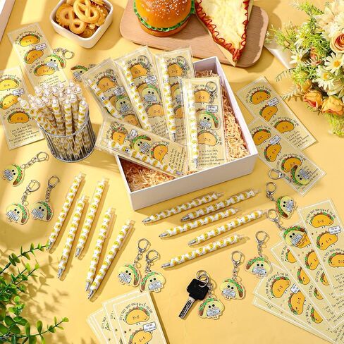 Sayglossy 36 Sets Positive Taco Pens Bulk Taco Ballpoint Pen Inspirational Keychain and Motivational Card Emotional Positive Gift for Graduation Teacher Students Office Staff in Kuwait