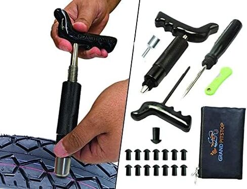 GRAND PITSTOP 22 Pcs Tire Puncture Repair Kit with Multi-functional Folding Plier Compatible for car Motorcycle, Truck, ARB,ATV, Tractor, RV, SUV, Trailer (15 Mushroom Plugs) in Kuwait