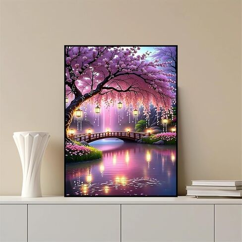 MOMDEDP Flower Diamond Arts Kits for Adults-Flowers Diamond Painting Kits for Adults, 5D Sakura Diamond Art Kits, DIY Floral Gem Art DIY Crafts Kits Home Wall Decor Gifts 12x16 inch in Saudi Arabia