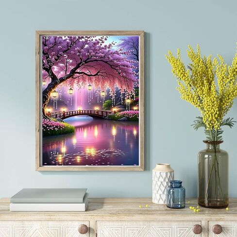 MOMDEDP Flower Diamond Arts Kits for Adults-Flowers Diamond Painting Kits for Adults, 5D Sakura Diamond Art Kits, DIY Floral Gem Art DIY Crafts Kits Home Wall Decor Gifts 12x16 inch in Saudi Arabia