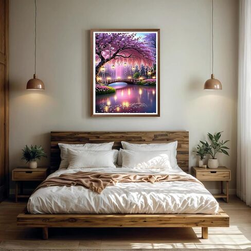 MOMDEDP Flower Diamond Arts Kits for Adults-Flowers Diamond Painting Kits for Adults, 5D Sakura Diamond Art Kits, DIY Floral Gem Art DIY Crafts Kits Home Wall Decor Gifts 12x16 inch in Saudi Arabia