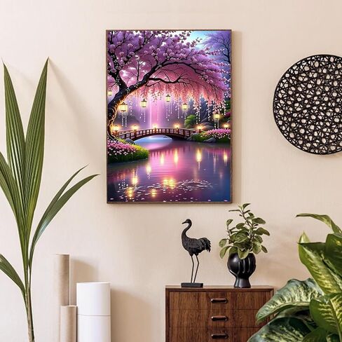 MOMDEDP Flower Diamond Arts Kits for Adults-Flowers Diamond Painting Kits for Adults, 5D Sakura Diamond Art Kits, DIY Floral Gem Art DIY Crafts Kits Home Wall Decor Gifts 12x16 inch in Saudi Arabia