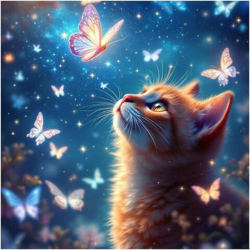 Domnpes Diamond Painting Kits for Adults, 5D Cat with Butterfly Diamond Art Kits for Beginners, DIY Full Drill Diamond Bead Art for Home Decor Gift 11.8x11.8 inch, Animal in Saudi Arabia