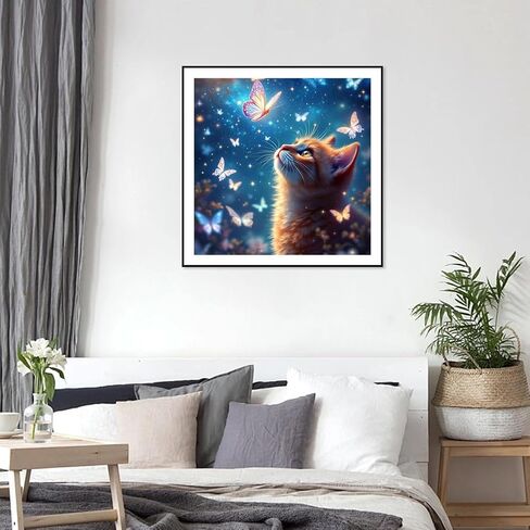 Domnpes Diamond Painting Kits for Adults, 5D Cat with Butterfly Diamond Art Kits for Beginners, DIY Full Drill Diamond Bead Art for Home Decor Gift 11.8x11.8 inch, Animal in Saudi Arabia