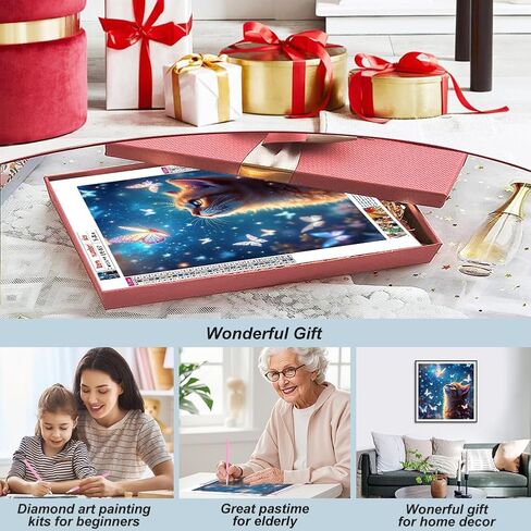 Domnpes Diamond Painting Kits for Adults, 5D Cat with Butterfly Diamond Art Kits for Beginners, DIY Full Drill Diamond Bead Art for Home Decor Gift 11.8x11.8 inch, Animal in Saudi Arabia