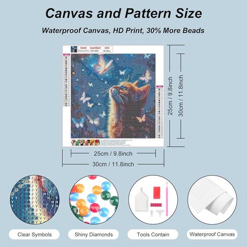 Domnpes Diamond Painting Kits for Adults, 5D Cat with Butterfly Diamond Art Kits for Beginners, DIY Full Drill Diamond Bead Art for Home Decor Gift 11.8x11.8 inch, Animal in Saudi Arabia