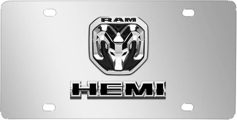 iPick Image for RAM HEMI 2019 up 3D Dual Logo on 12"X6" Chrome Stainless Steel License Plate - Official Licensed in Kuwait