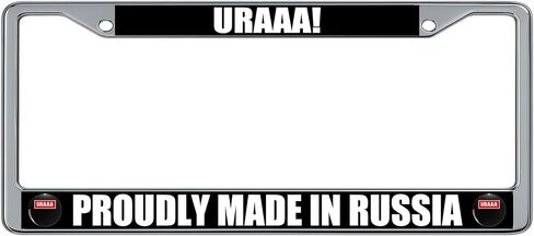 URAAA Russia Text Distressed White Letters on Red Banner Black Circle Design License Plate Frame (2 Pack), Chrome Car Tag Holder in Kuwait