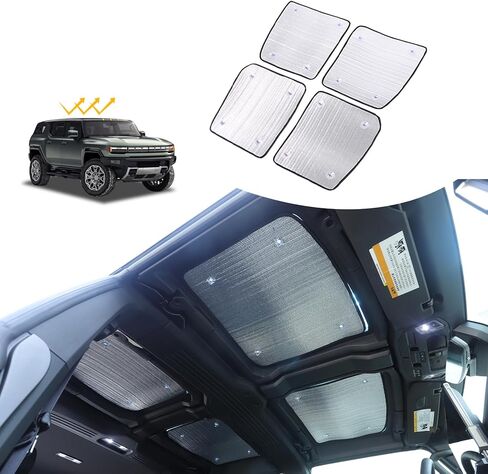 لملحقات Hummer EV ظلال الشمس سقف 4 ألواح سماء زجاجية عازلة للحرارة غطاء ظلال فتحة سقف لسيارة Hummer EV SUV Pickup 2022-2024 2025 2026 كتل رقائق الألومنيوم العاكسة للأشعة فوق البنفسجية والحفاظ على البرودة in Kuwait