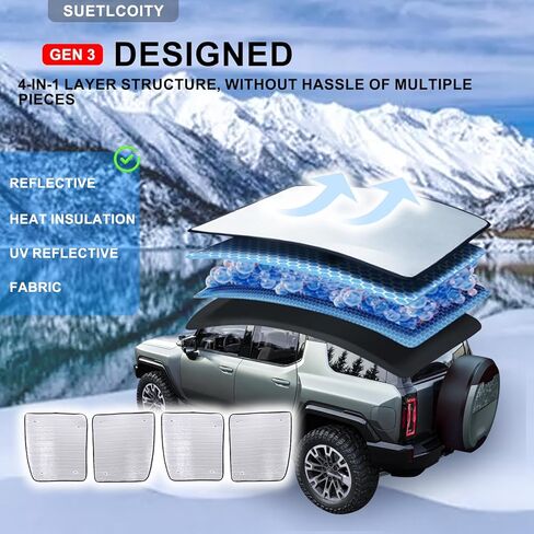 لملحقات Hummer EV ظلال الشمس سقف 4 ألواح سماء زجاجية عازلة للحرارة غطاء ظلال فتحة سقف لسيارة Hummer EV SUV Pickup 2022-2024 2025 2026 كتل رقائق الألومنيوم العاكسة للأشعة فوق البنفسجية والحفاظ على البرودة in Kuwait