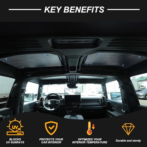 لملحقات Hummer EV ظلال الشمس سقف 4 ألواح سماء زجاجية عازلة للحرارة غطاء ظلال فتحة سقف لسيارة Hummer EV SUV Pickup 2022-2024 2025 2026 كتل رقائق الألومنيوم العاكسة للأشعة فوق البنفسجية والحفاظ على البرودة in Kuwait