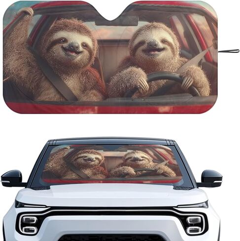 Funny Sloth Car Windshield Sunshade Foldbale Universal Car Sun Shade for Front Window Sun Blocker,Keep Vehicle Cool in Kuwait