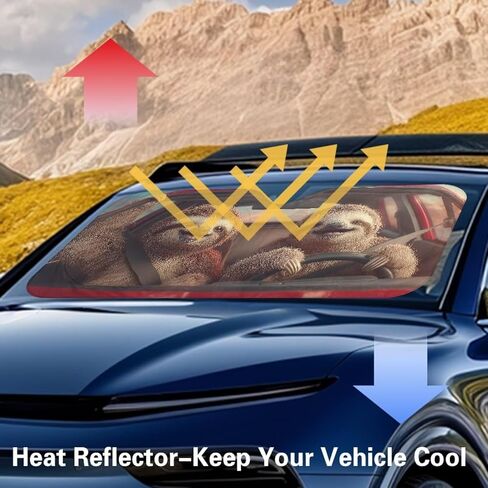 Funny Sloth Car Windshield Sunshade Foldbale Universal Car Sun Shade for Front Window Sun Blocker,Keep Vehicle Cool in Kuwait