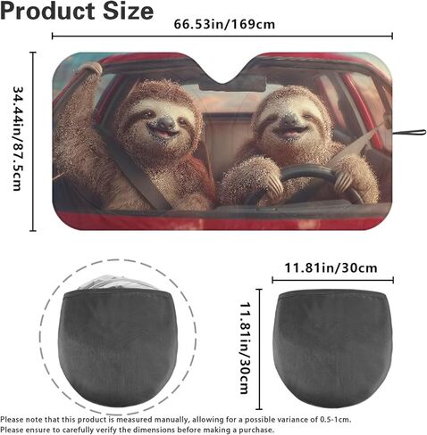 Funny Sloth Car Windshield Sunshade Foldbale Universal Car Sun Shade for Front Window Sun Blocker,Keep Vehicle Cool in Kuwait