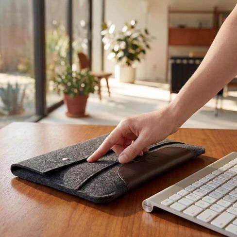 حافظة Pack & Smooch مصممة لجهاز MacBook Air 15 كم 100% من الصوف وجلد مدبوغ نباتي مصنوع يدويًا في ألمانيا أنثراسايت/بني داكن in Kuwait