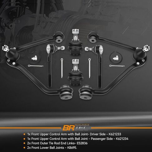 BRTEC 6PCS Front Upper Control Arms Kit Compatible with Chevrolet & GMC C1500 C2500 C3500 1993-2000, Express Savana 2500 3500 1996-2002 Front End Suspension kit Outer Tie Rod Links Lower Ball Joints in Kuwait