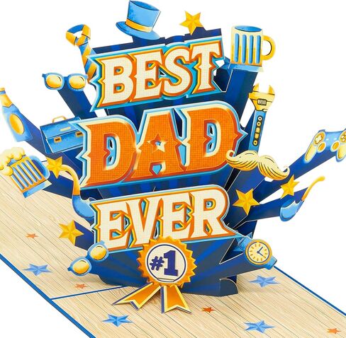 POPWOW Happy Father's Day Pop Up Card, Worlds Best Dad, Funny 3D Greeting Cards, Gift For Fathers Day, Dad, Father, Stepdad, Father in Law, Godfather, 5x7 - Includes Envelope And Message Note in Kuwait