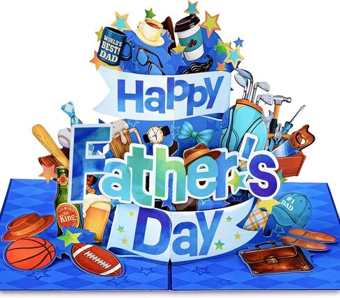 POPWOW Happy Father's Day Pop Up Card, Worlds Best Dad, Funny 3D Greeting Cards, Gift For Fathers Day, Dad, Father, Stepdad, Father in Law, Godfather, 5x7 - Includes Envelope And Message Note in Kuwait