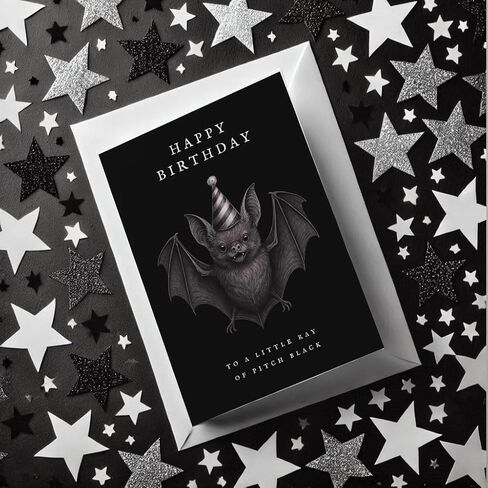 Pretty Attitude Gothic Bat Happy Birthday Card – Dark Aesthetic Birthday Greeting Card with Envelope – Spooky Alternative Birthday Card in Saudi Arabia