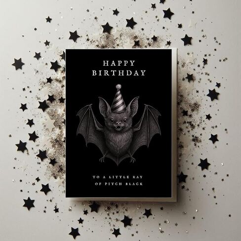 Pretty Attitude Gothic Bat Happy Birthday Card – Dark Aesthetic Birthday Greeting Card with Envelope – Spooky Alternative Birthday Card in Saudi Arabia