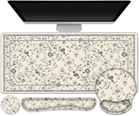 DINKY Desk Mat Mouse Pad, XXL Large Gaming Mouse Pad with Wrist Rest Wrist Support, Ergonomic Mouse Pads, Keyboard Wrist Rest, Desk Accessories Decor for Home Office, Apricot Art Leaf in Kuwait