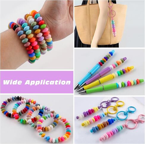 Sunrony 480Pcs Mixed Bright Color 12mm Spacer Silicone Beads for Keychain Making, Multicolor Lentil Silicone Beads for Pens and Necklace Bracelet Crafts Making (Multicolor Bright) in Saudi Arabia