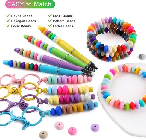Sunrony 480Pcs Mixed Bright Color 12mm Spacer Silicone Beads for Keychain Making, Multicolor Lentil Silicone Beads for Pens and Necklace Bracelet Crafts Making (Multicolor Bright) in Saudi Arabia