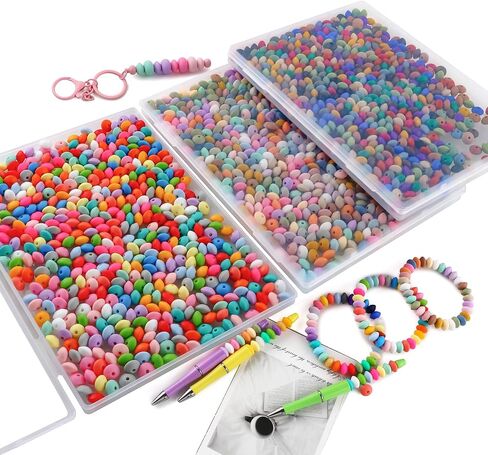 Sunrony 480Pcs Mixed Bright Color 12mm Spacer Silicone Beads for Keychain Making, Multicolor Lentil Silicone Beads for Pens and Necklace Bracelet Crafts Making (Multicolor Bright) in Saudi Arabia