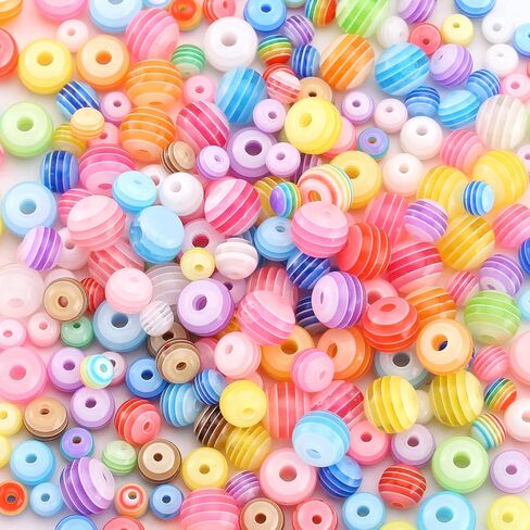 DAHI 300pcs Assorted 6/8/10mm Colorful Acrylic Beads Round Plastic Beads Resin Rainbow Stripes Beads for Jewelry Making Bracelets Necklaces DIY Key Chains in Saudi Arabia