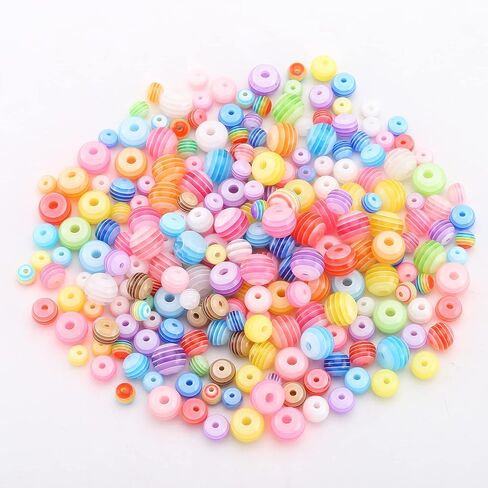 DAHI 300pcs Assorted 6/8/10mm Colorful Acrylic Beads Round Plastic Beads Resin Rainbow Stripes Beads for Jewelry Making Bracelets Necklaces DIY Key Chains in Saudi Arabia