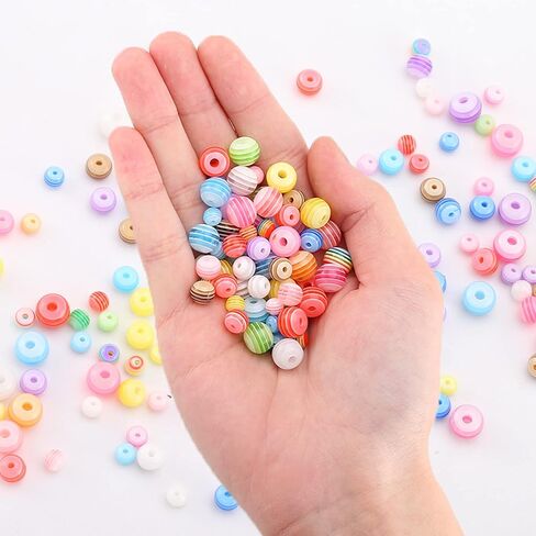 DAHI 300pcs Assorted 6/8/10mm Colorful Acrylic Beads Round Plastic Beads Resin Rainbow Stripes Beads for Jewelry Making Bracelets Necklaces DIY Key Chains in Saudi Arabia