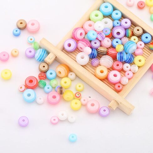 DAHI 300pcs Assorted 6/8/10mm Colorful Acrylic Beads Round Plastic Beads Resin Rainbow Stripes Beads for Jewelry Making Bracelets Necklaces DIY Key Chains in Saudi Arabia