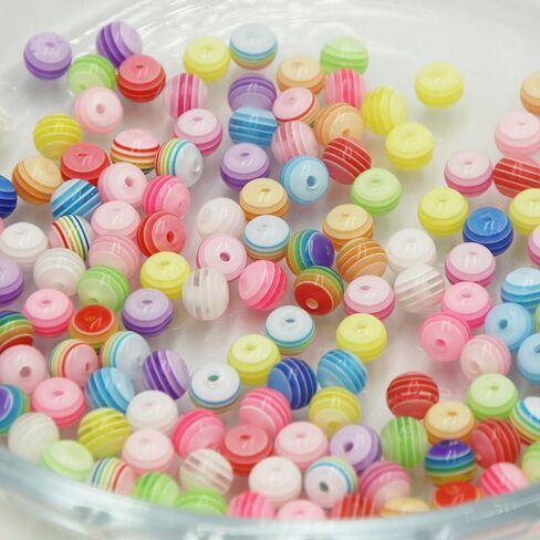 DAHI 300pcs Assorted 6/8/10mm Colorful Acrylic Beads Round Plastic Beads Resin Rainbow Stripes Beads for Jewelry Making Bracelets Necklaces DIY Key Chains in Saudi Arabia