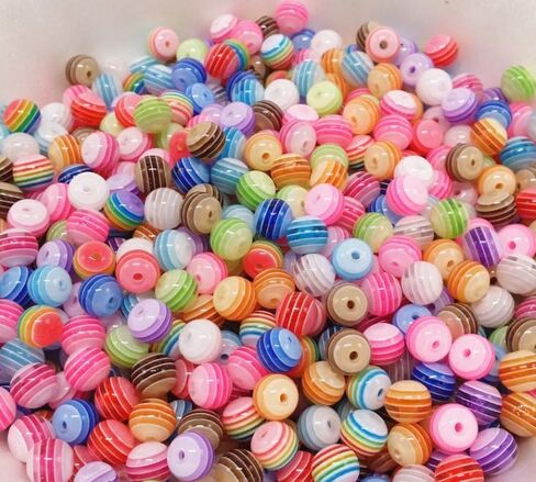 DAHI 300pcs Assorted 6/8/10mm Colorful Acrylic Beads Round Plastic Beads Resin Rainbow Stripes Beads for Jewelry Making Bracelets Necklaces DIY Key Chains in Saudi Arabia