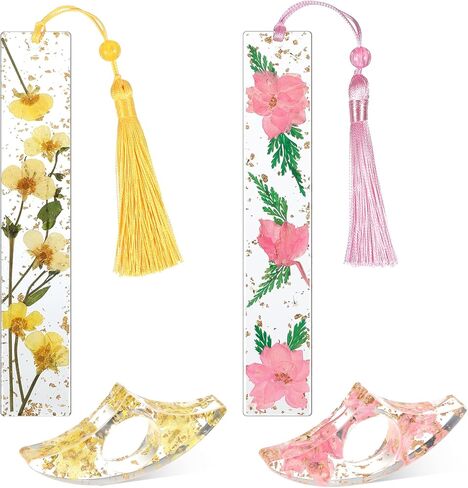 4pcs Resin Page Holder, Dried Flower Resin Book Thumb Holder & Pressed Flower Bookmark with Tassel Reading Accessories Gift for Reading Lovers, Literary, Students, Teachers in Saudi Arabia
