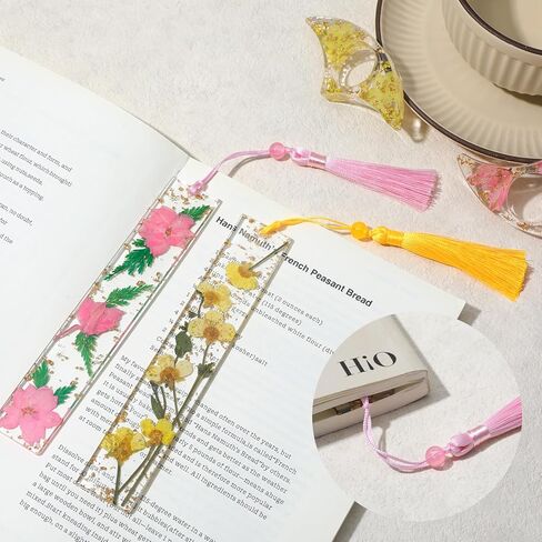 4pcs Resin Page Holder, Dried Flower Resin Book Thumb Holder & Pressed Flower Bookmark with Tassel Reading Accessories Gift for Reading Lovers, Literary, Students, Teachers in Saudi Arabia