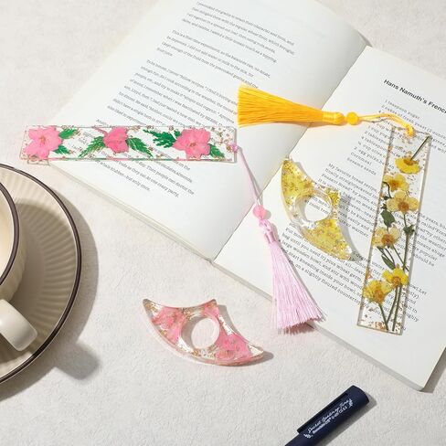 4pcs Resin Page Holder, Dried Flower Resin Book Thumb Holder & Pressed Flower Bookmark with Tassel Reading Accessories Gift for Reading Lovers, Literary, Students, Teachers in Saudi Arabia