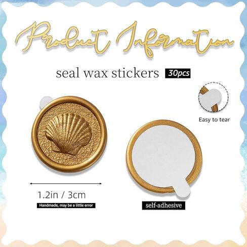 Nuvretk 30pcs Gold Wax Seal Stickers – Handmade Thick 3D Shell Design, Self-Adhesive Real Wax Seals for Envelopes, Invitations & Packaging(Antique Gold) in Saudi Arabia