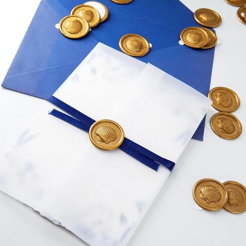Nuvretk 30pcs Gold Wax Seal Stickers – Handmade Thick 3D Shell Design, Self-Adhesive Real Wax Seals for Envelopes, Invitations & Packaging(Antique Gold) in Saudi Arabia