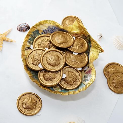 Nuvretk 30pcs Gold Wax Seal Stickers – Handmade Thick 3D Shell Design, Self-Adhesive Real Wax Seals for Envelopes, Invitations & Packaging(Antique Gold) in Saudi Arabia