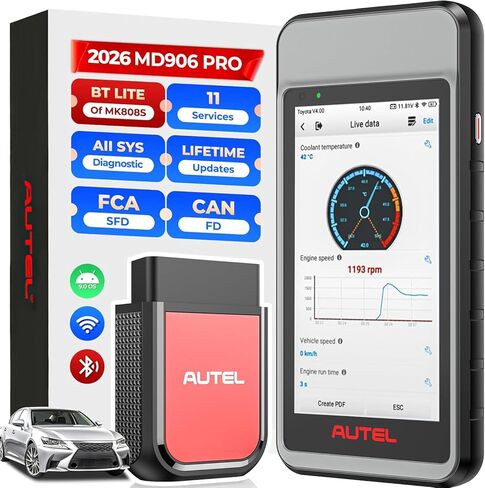 Autel MaxiDiag MD906 PRO OBD2 Scanner, 2026 MD906PRO All Sys Diagnostic Scan Tool Same as MD909 PRO, BT Lite of MK808S, CAN FD, 11 Services, 10 OBDII Test Modes, FCA, Free Update, Up of MD808Pro MD806 in Kuwait