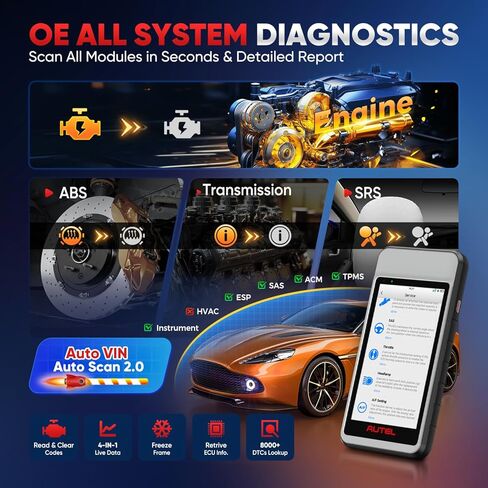 Autel MaxiDiag MD906 PRO OBD2 Scanner, 2026 MD906PRO All Sys Diagnostic Scan Tool Same as MD909 PRO, BT Lite of MK808S, CAN FD, 11 Services, 10 OBDII Test Modes, FCA, Free Update, Up of MD808Pro MD806 in Kuwait