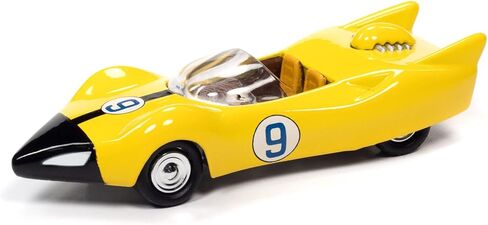سيارة Racer X Shooting Star #9 باللون الأصفر مع عرض القصدير القابل للجمع، نموذج سيارة Diecast 1/64 من Johnny Lightning JLDR015-JLSP121 in Kuwait