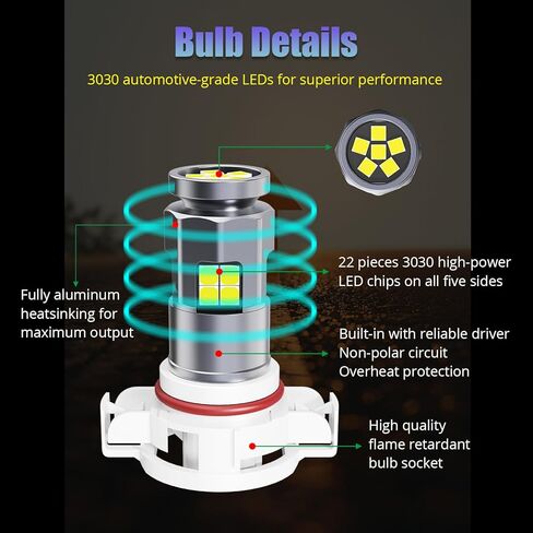 Super Bright 5202 PS19W LED Fog Light Bulbs or DRL 6000K Xenon White,Compatible with 5202 PS19W PS24W 5201,Automotive-grade 3030 22-SMD 360° Output Fog Lamps Replacement12V for Cars and Trucks in Saudi Arabia
