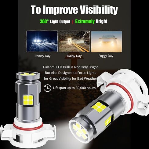 Super Bright 5202 PS19W LED Fog Light Bulbs or DRL 6000K Xenon White,Compatible with 5202 PS19W PS24W 5201,Automotive-grade 3030 22-SMD 360° Output Fog Lamps Replacement12V for Cars and Trucks in Saudi Arabia