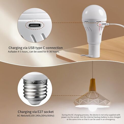 A19 Rechargeable Emergency Light Bulb with Remote, E26 USB Dual Charging, 3 Color Dimmable LED, Touch Hardwired Battery Powered Backup Bulb for Power Outage, Hurricane, Camping Outdoor in Saudi Arabia