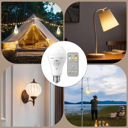 A19 Rechargeable Emergency Light Bulb with Remote, E26 USB Dual Charging, 3 Color Dimmable LED, Touch Hardwired Battery Powered Backup Bulb for Power Outage, Hurricane, Camping Outdoor in Saudi Arabia