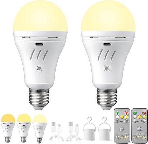 A19 Rechargeable Emergency Light Bulb with Remote, E26 USB Dual Charging, 3 Color Dimmable LED, Touch Hardwired Battery Powered Backup Bulb for Power Outage, Hurricane, Camping Outdoor in Saudi Arabia