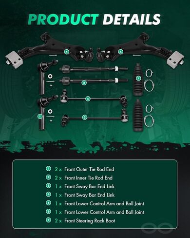 SCITOO 10pcs Front Suspension Kit Lower Control Arm and Ball Joint Inner Outer Tie Rod End w/Boot Sway Bar End Link Replacement for 2010-2017 for Chevy Equinox 2010-2017 for GMC Terrain in Kuwait