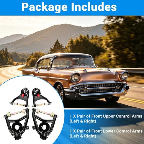 4pcs Front Upper & Lower Tubular Control Arms Suspension Kit Heavy Duty Compatible with Chevy Bel-Air 1955-1957 One-Fifty 1955-1957 Two-Ten 1955-1957 in Saudi Arabia